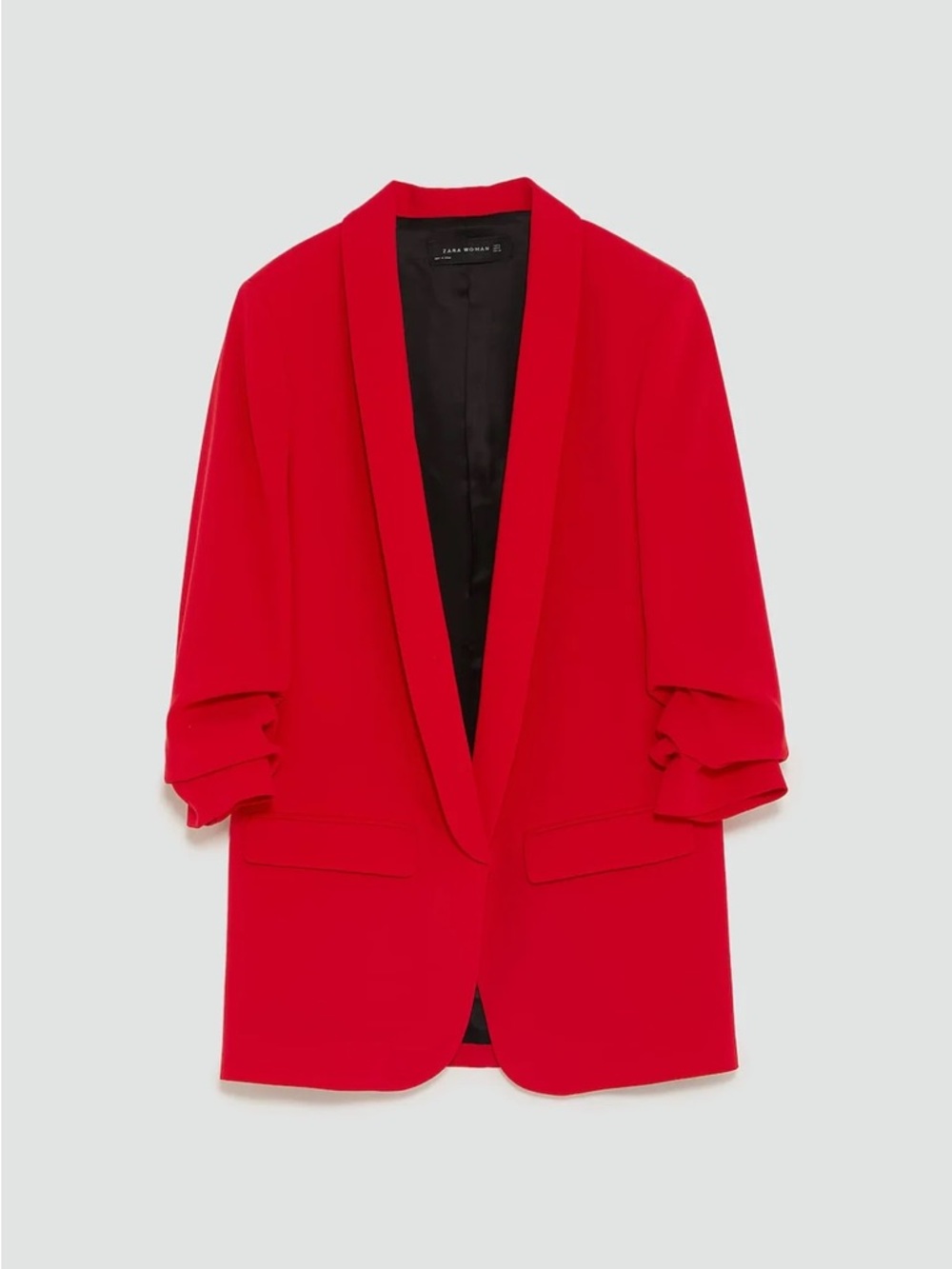 Zara Bright Red Draped Sleeve Blazer Jacket